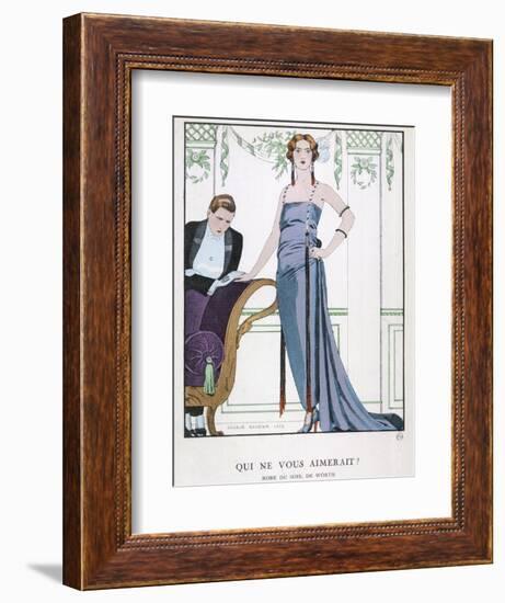 Tubular Grey Evening Gown by Worth with Any Fullness Drawn Over One Hip-Georges Barbier-Framed Photographic Print