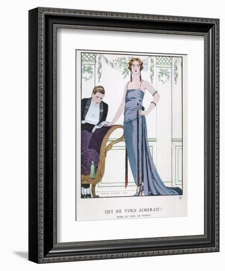 Tubular Grey Evening Gown by Worth with Any Fullness Drawn Over One Hip-Georges Barbier-Framed Photographic Print