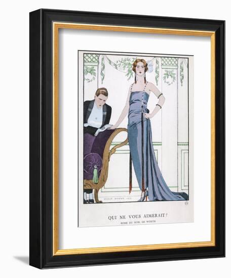 Tubular Grey Evening Gown by Worth with Any Fullness Drawn Over One Hip-Georges Barbier-Framed Photographic Print