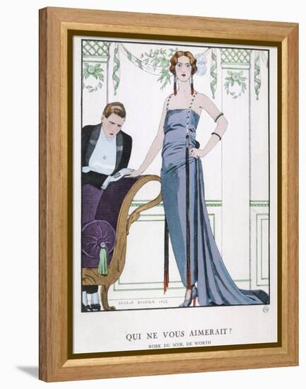 Tubular Grey Evening Gown by Worth with Any Fullness Drawn Over One Hip-Georges Barbier-Framed Premier Image Canvas