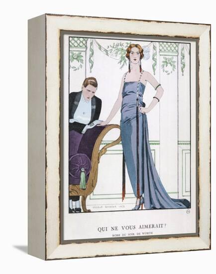 Tubular Grey Evening Gown by Worth with Any Fullness Drawn Over One Hip-Georges Barbier-Framed Premier Image Canvas