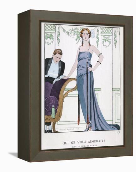 Tubular Grey Evening Gown by Worth with Any Fullness Drawn Over One Hip-Georges Barbier-Framed Premier Image Canvas