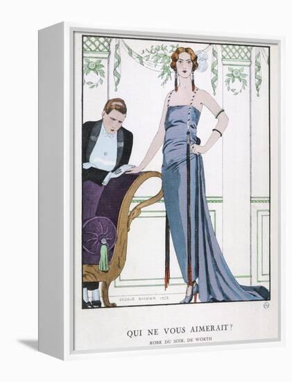 Tubular Grey Evening Gown by Worth with Any Fullness Drawn Over One Hip-Georges Barbier-Framed Premier Image Canvas