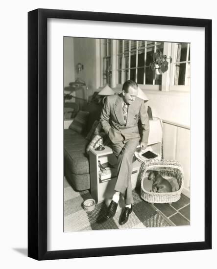 Tuckered Out Dachshund Fast Asleep in Basket-null-Framed Photo