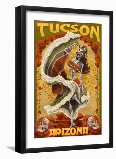 Tucson, Arizona - Day of the Dead Skeleton Dancing-Lantern Press-Framed Art Print