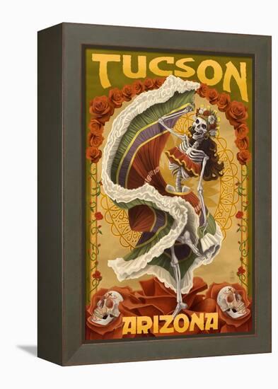 Tucson, Arizona - Day of the Dead Skeleton Dancing-Lantern Press-Framed Stretched Canvas