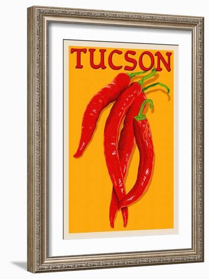 Tucson, Arizona - Red Chili - Letterpress-Lantern Press-Framed Art Print