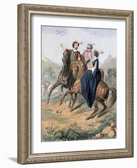 Tudor Falconry, Mid 19th Century-null-Framed Premium Giclee Print