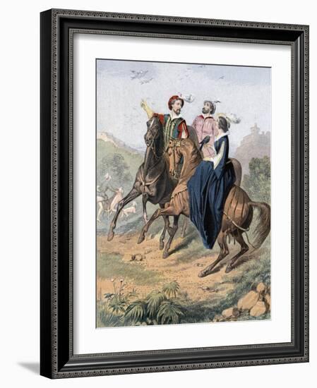 Tudor Falconry, Mid 19th Century-null-Framed Premium Giclee Print