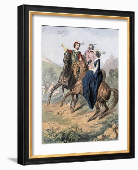 Tudor Falconry, Mid 19th Century-null-Framed Premium Giclee Print