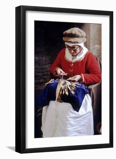 Tudor Period, Woman Lace Making, Late 16th Century Historical Re-Enactment-null-Framed Giclee Print