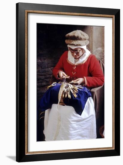 Tudor Period, Woman Lace Making, Late 16th Century Historical Re-Enactment-null-Framed Giclee Print