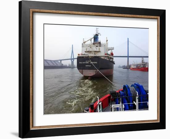 Tugboat and Freighter in Harbour, Hamburg Seaport, Germany, Europe-Hans Peter Merten-Framed Photographic Print