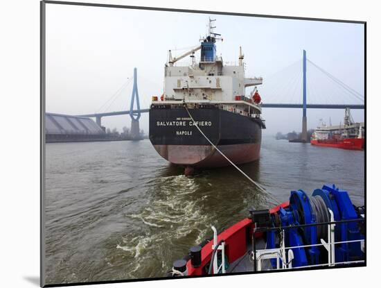 Tugboat and Freighter in Harbour, Hamburg Seaport, Germany, Europe-Hans Peter Merten-Mounted Photographic Print