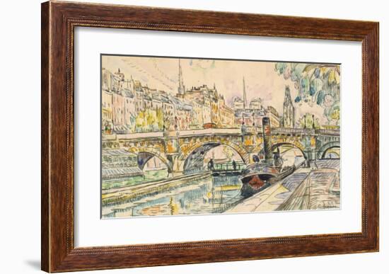 Tugboat at the Pont Neuf, Paris, 1923-Paul Signac-Framed Premium Giclee Print