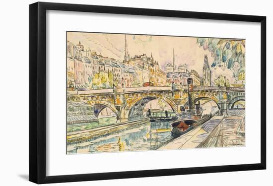 Tugboat at the Pont Neuf, Paris, 1923-Paul Signac-Framed Premium Giclee Print