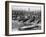 Tugboats Aid Ocean SS Queen Mary While Docking at 51st Street Pier with NYC Skyline in Background-null-Framed Photographic Print