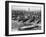 Tugboats Aid Ocean SS Queen Mary While Docking at 51st Street Pier with NYC Skyline in Background-null-Framed Photographic Print