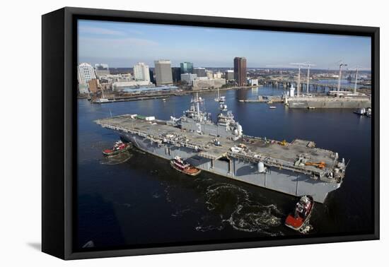 Tugboats Position the Amphibious Assault Ship USS Kearsarge-null-Framed Premier Image Canvas