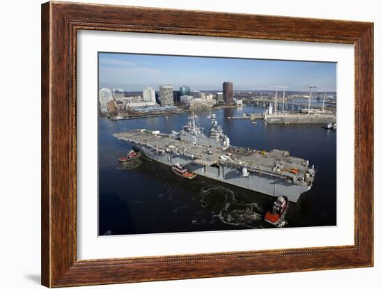 Tugboats Position the Amphibious Assault Ship USS Kearsarge-null-Framed Photographic Print