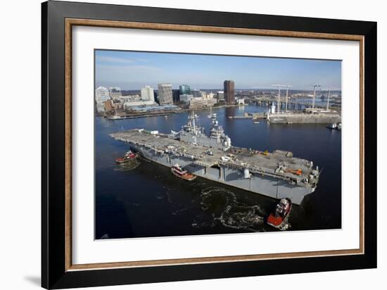 Tugboats Position the Amphibious Assault Ship USS Kearsarge-null-Framed Photographic Print