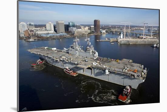 Tugboats Position the Amphibious Assault Ship USS Kearsarge-null-Mounted Photographic Print