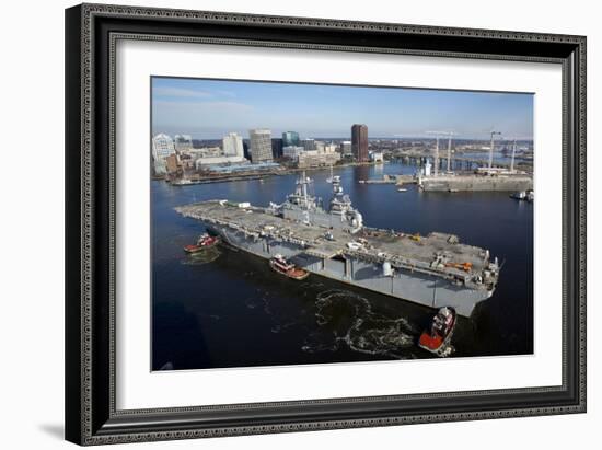 Tugboats Position the Amphibious Assault Ship USS Kearsarge-null-Framed Photographic Print