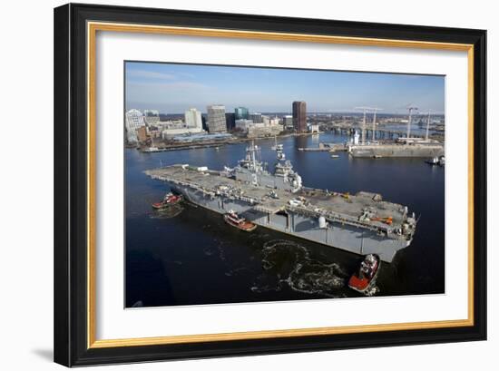 Tugboats Position the Amphibious Assault Ship USS Kearsarge-null-Framed Photographic Print