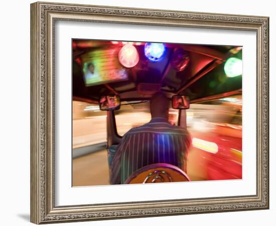 Tuk Tuk or Auto Rickshaw at Night, Bangkok, Thailand-Peter Adams-Framed Photographic Print