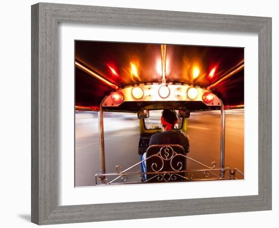 Tuk Tuk or Auto Rickshaw in Motion at Night, Bangkok, Thailand-Gavin Hellier-Framed Photographic Print