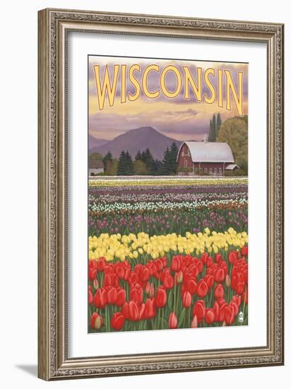 Tulip Fields - Wisconsin-Lantern Press-Framed Art Print