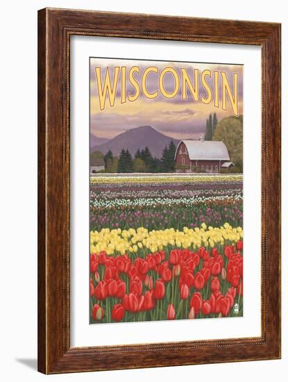 Tulip Fields - Wisconsin-Lantern Press-Framed Art Print