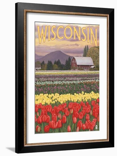 Tulip Fields - Wisconsin-Lantern Press-Framed Art Print