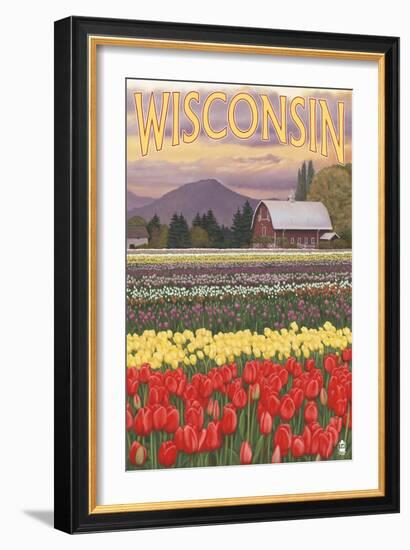 Tulip Fields - Wisconsin-Lantern Press-Framed Art Print