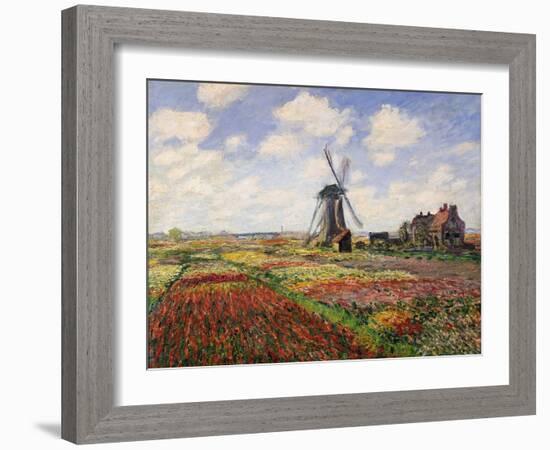 Tulip Fields with the Rijnsburg Windmill, 1886-Claude Monet-Framed Giclee Print