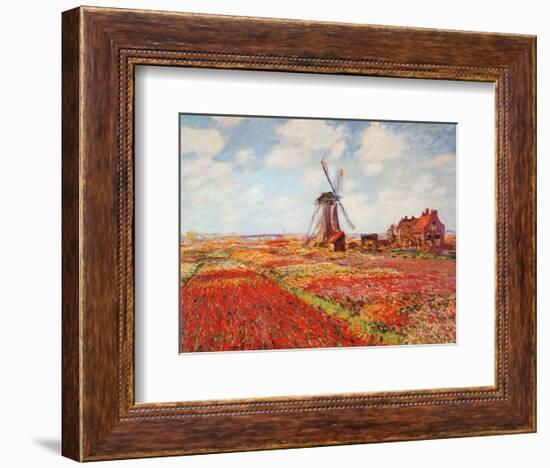 Tulip Fields with the Rijnsburg Windmill-Claude Monet-Framed Art Print