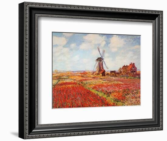 Tulip Fields with the Rijnsburg Windmill-Claude Monet-Framed Art Print