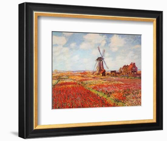 Tulip Fields with the Rijnsburg Windmill-Claude Monet-Framed Art Print