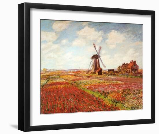 Tulip Fields with the Rijnsburg Windmill-Claude Monet-Framed Art Print