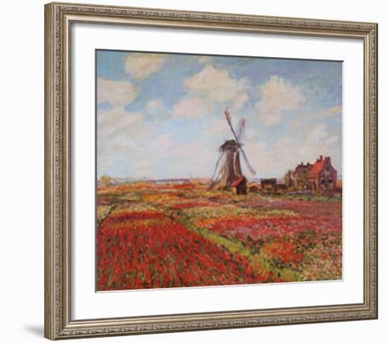 Tulip Fields with the Rijnsburg Windmill-Claude Monet-Framed Art Print