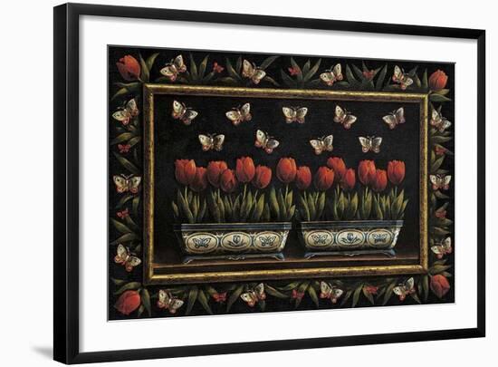 Tulipanes y Mariposas-Joaquin Moragues-Framed Art Print