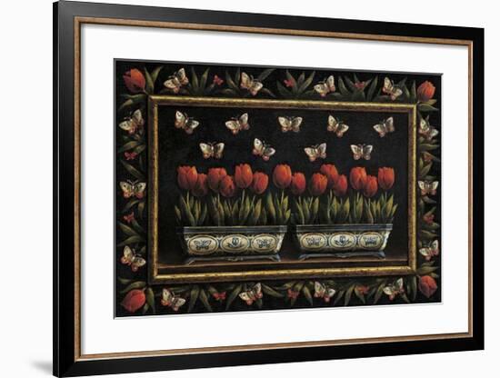 Tulipanes y Mariposas-Joaquin Moragues-Framed Art Print