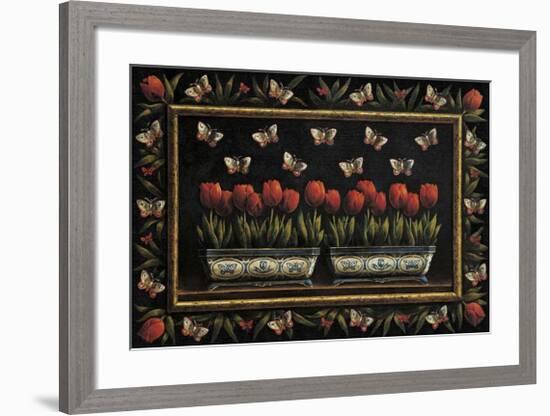 Tulipanes y Mariposas-Joaquin Moragues-Framed Art Print