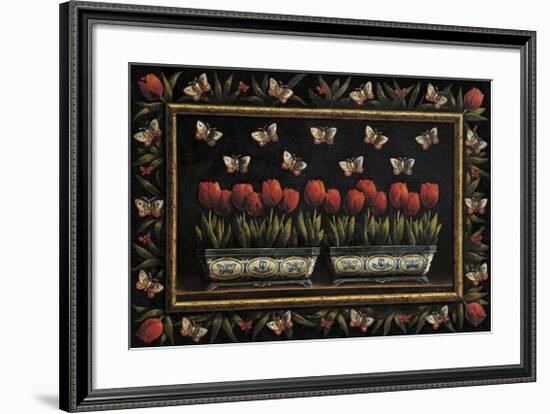 Tulipanes y Mariposas-Joaquin Moragues-Framed Art Print