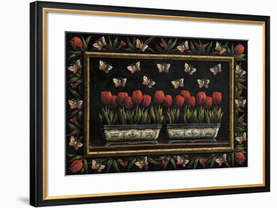 Tulipanes y Mariposas-Joaquin Moragues-Framed Art Print