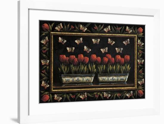 Tulipanes y Mariposas-Joaquin Moragues-Framed Art Print