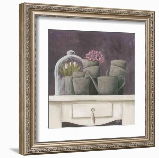 Tulipes et Fond Violet-Véronique Didier-Laurent-Framed Art Print