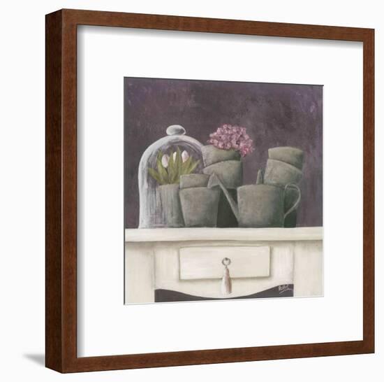 Tulipes et Fond Violet-Véronique Didier-Laurent-Framed Art Print