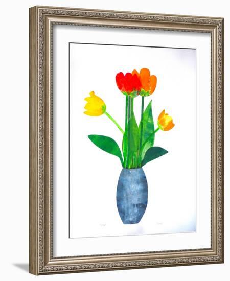 Tulips 2 ,2021(Ink on Paper)-Sarah Thompson-Engels-Framed Giclee Print