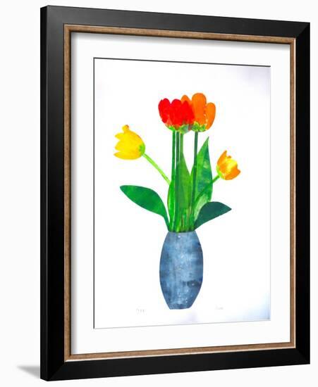 Tulips 2 ,2021(Ink on Paper)-Sarah Thompson-Engels-Framed Giclee Print